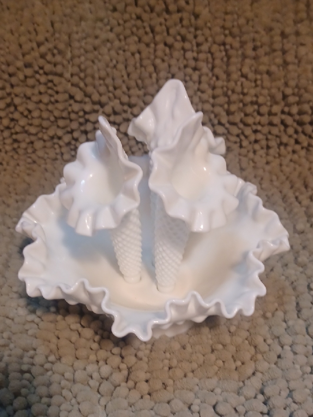 Vintage Fenton Milk Glass Epergne 3 Horn